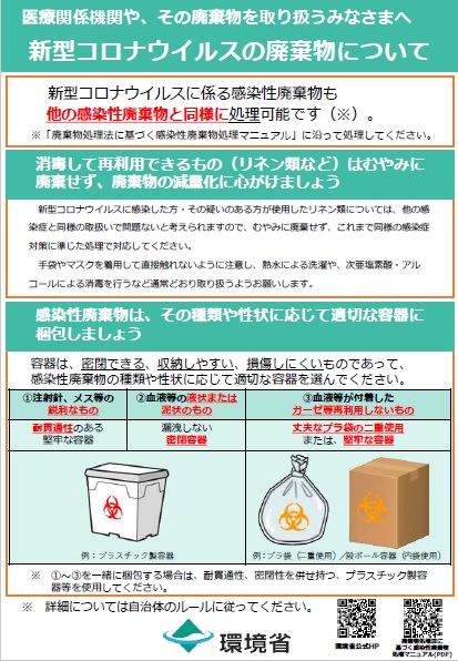 医療関係機関やその廃棄物を取り扱うみなさまへ