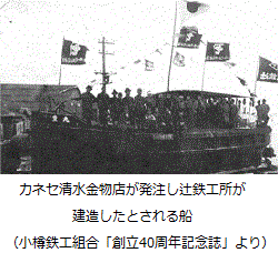カネセ清水金物店が発注し辻鉄工所が建造したとされる船（小樽鉄工組合「創立40周年記念誌」より）