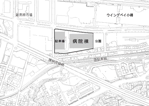 新病院建設予定地区の地図