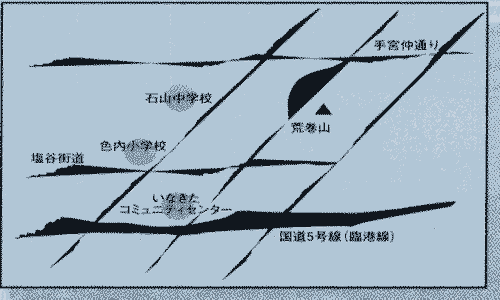 荒巻山と十間坂の地図