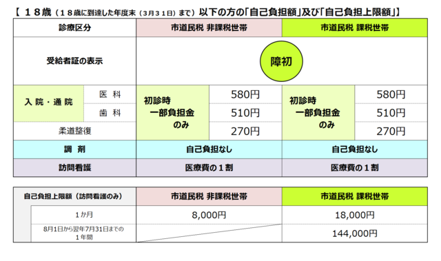 <重度医療>助成内容　表～18歳
