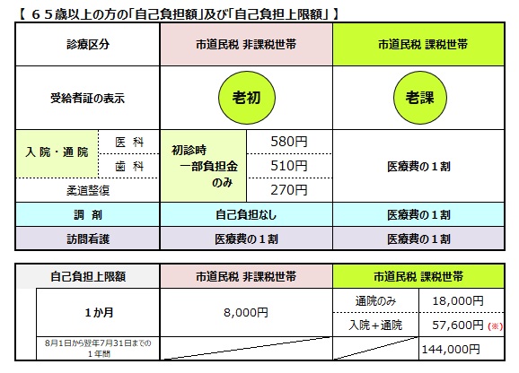 <重度医療>助成内容　表～65歳～