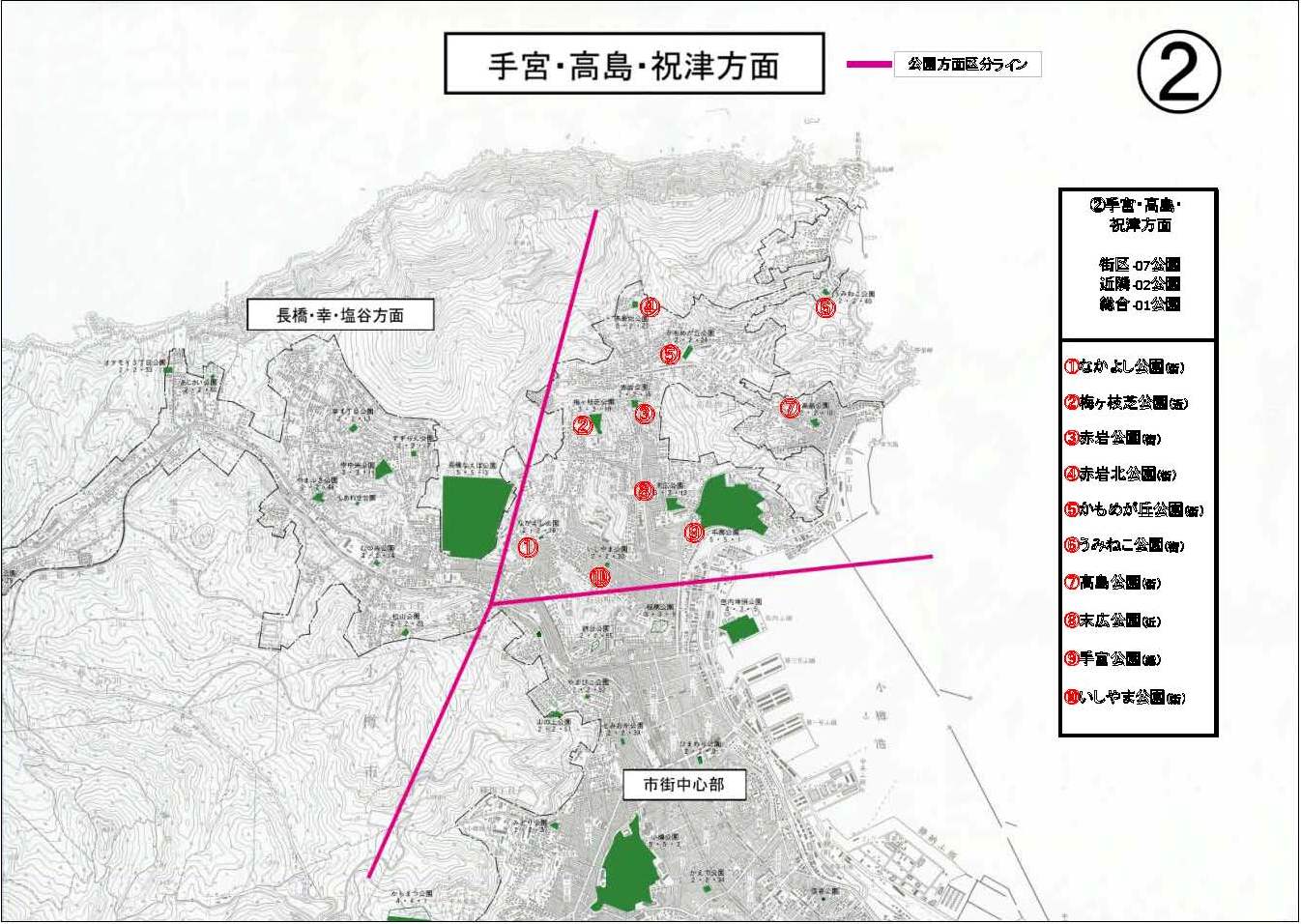 公園の地図（手宮・高島・祝津方面）