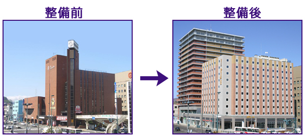 小樽駅前第3ビル周辺地区第一種市街地再開発事業整備前・整備後