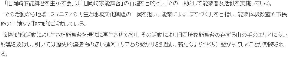 旧岡崎家能舞台を活かす会の活動説明文