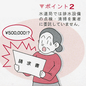 ポイント2　水道局では排水設備の点検・清掃を業者に委託していません。