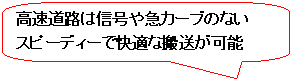 高速道路は信号や急カーブのないスピーディで快適な搬送が可能