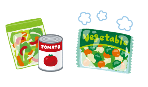 カット野菜、冷凍野菜、野菜の缶詰などのイラスト